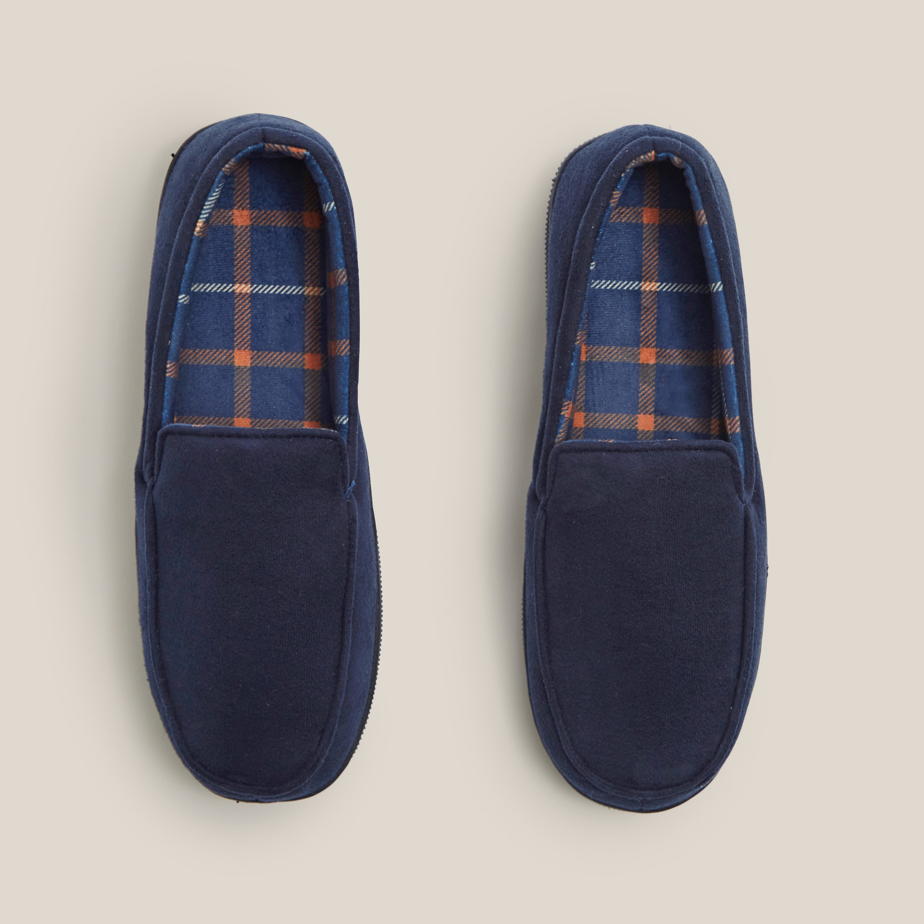 Men's Navy Check Slippers | Dunelm