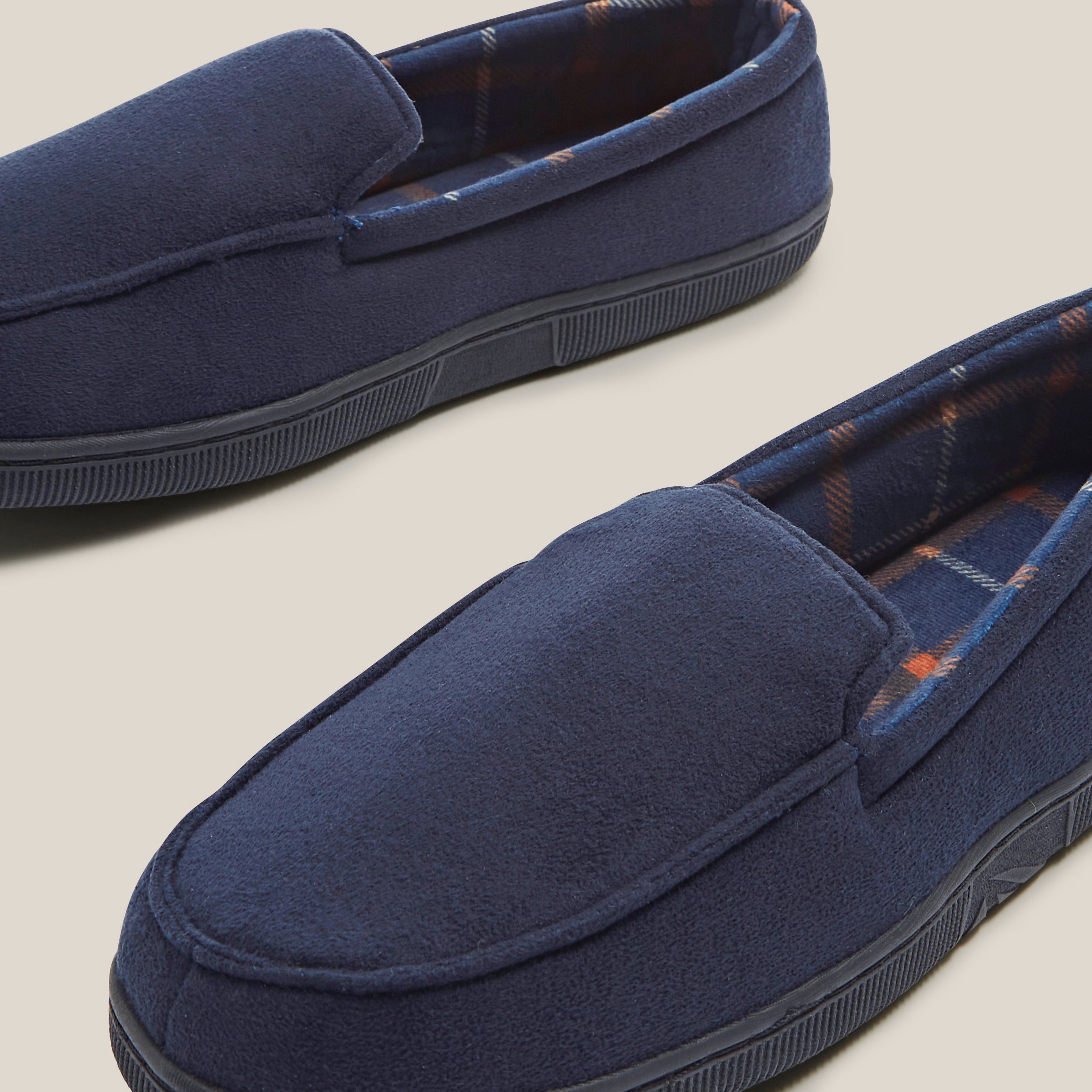 Men's Navy Check Slippers | Dunelm