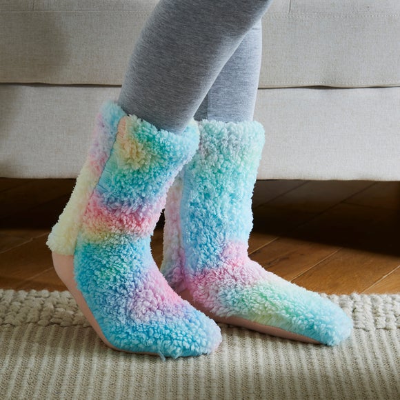Ladies Grey Faux Fur Bootie Slipper Socks by Totes | Look Again