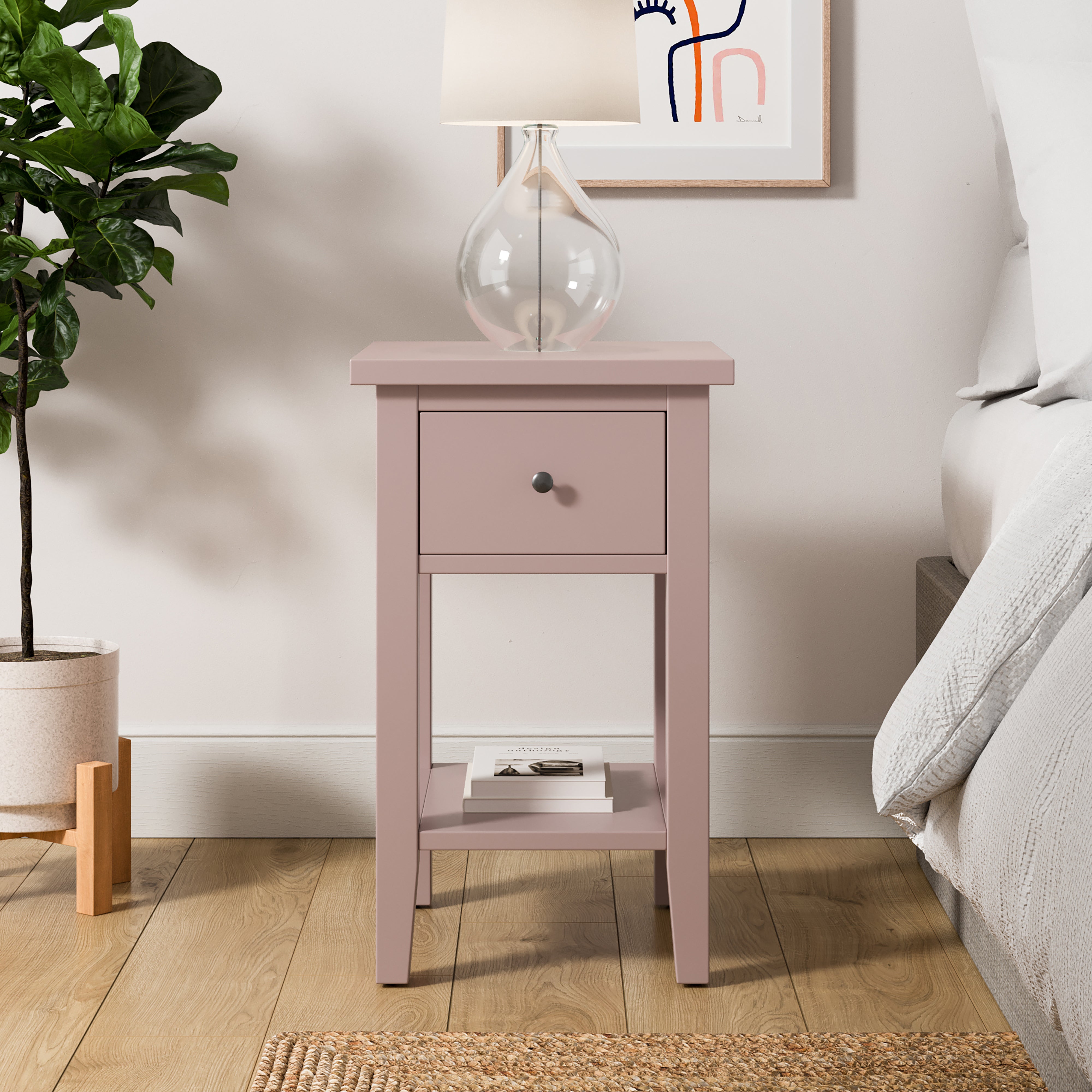 Lynton Compact Bedside Table, Pink Pink