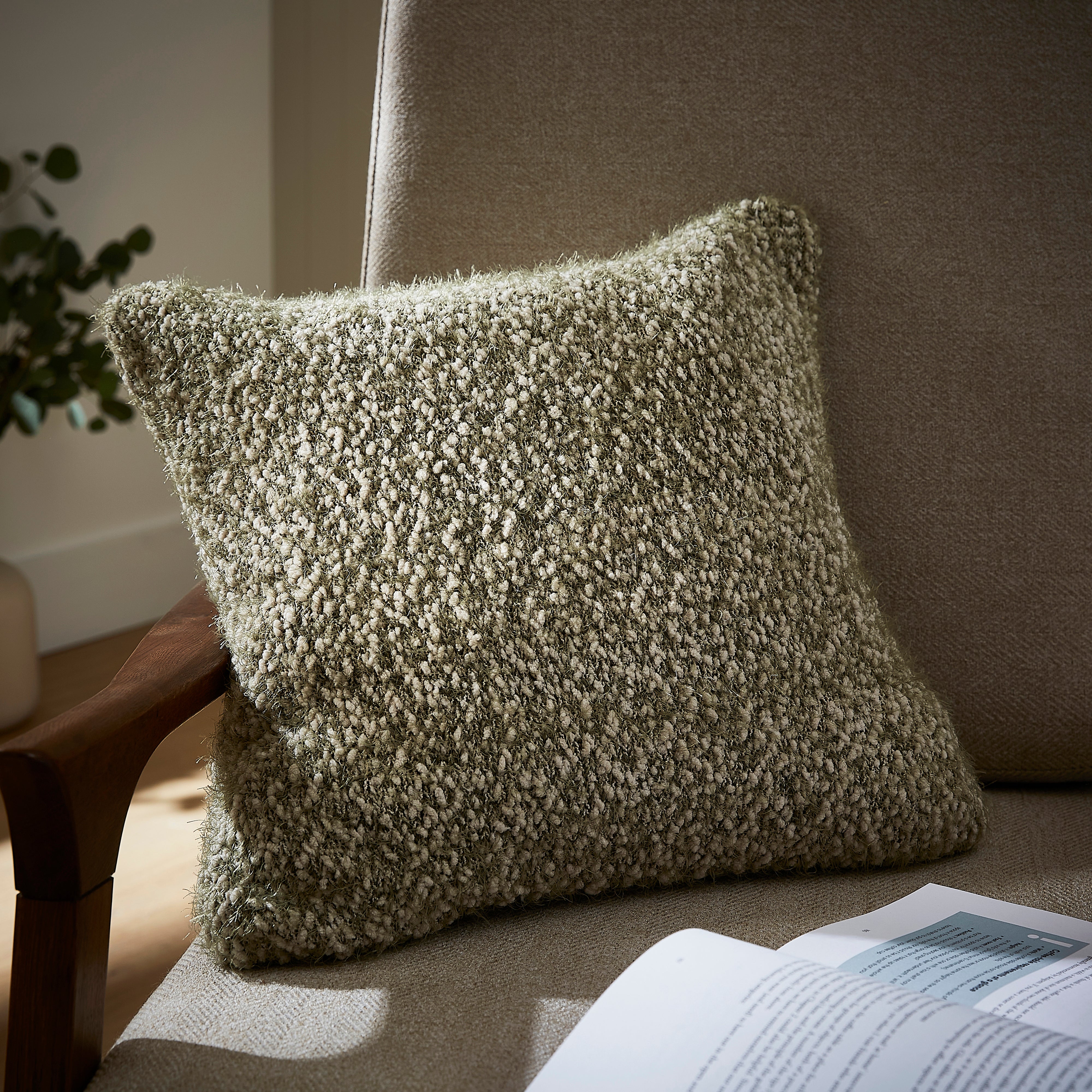 Dunelm Olive Grey Knitted Boucle Cushion 43cm X 43cm X 10cm Olive
