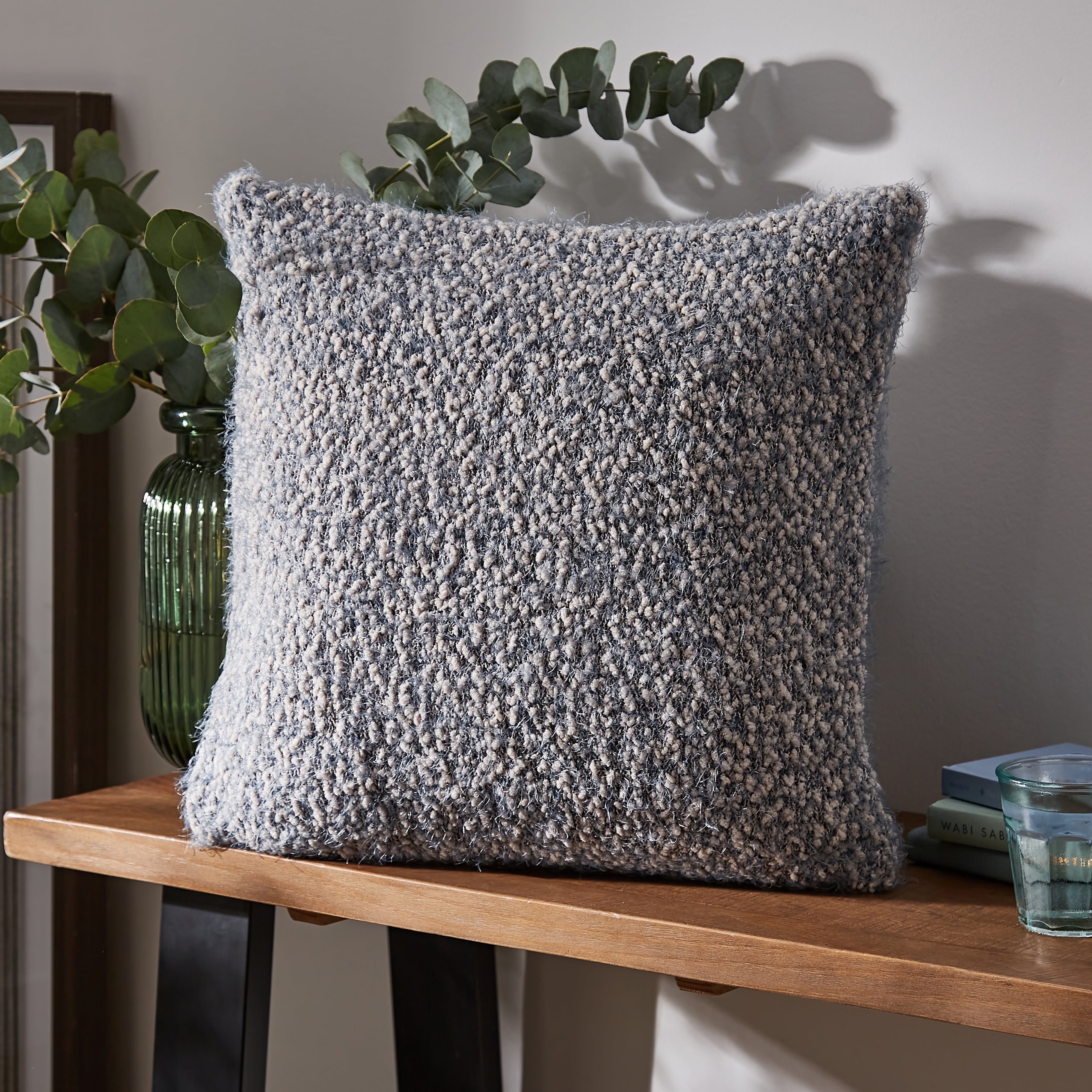 Dunelm Pacific Blue Knitted Boucle Cushion 43cm X 43cm X 10cm Pacific Blue