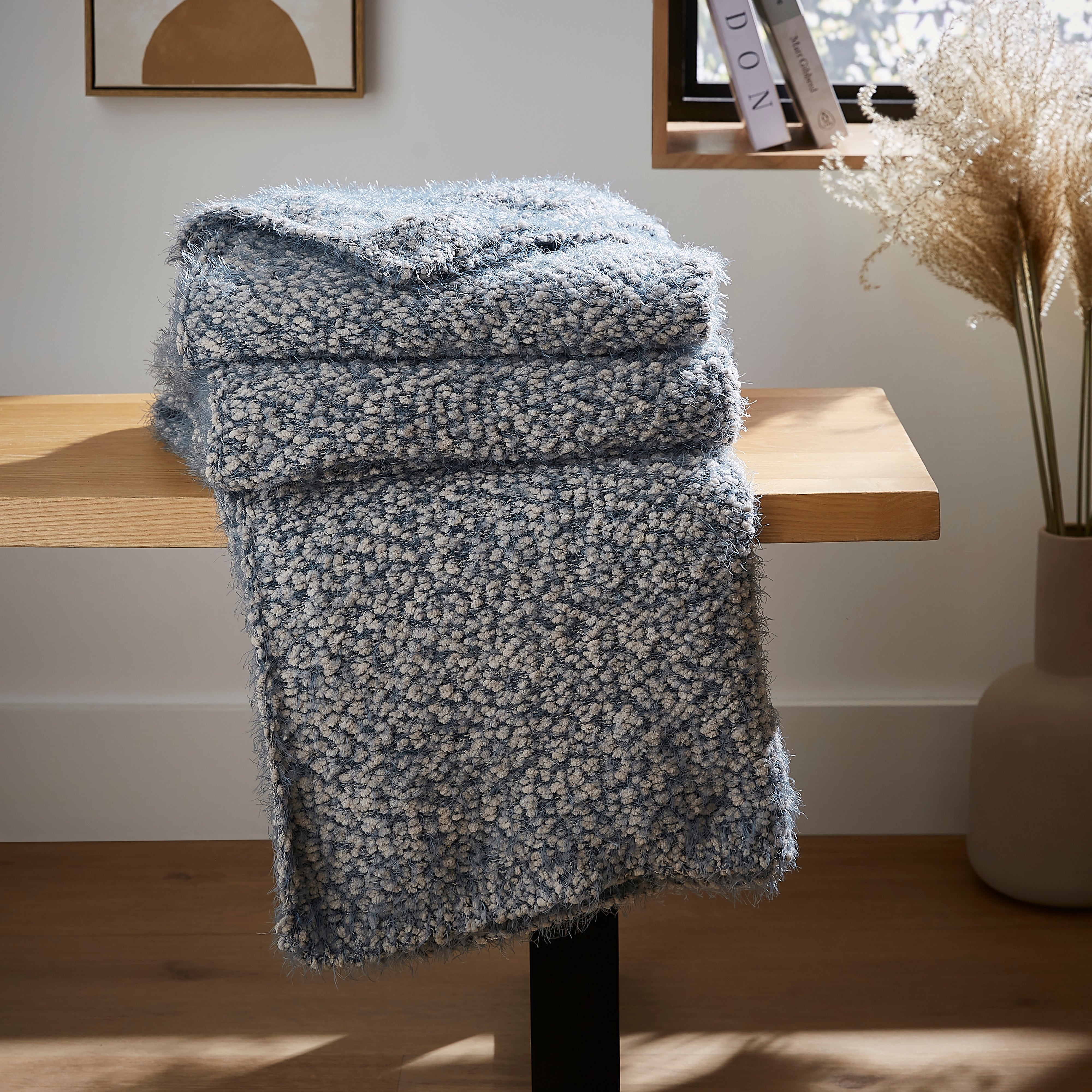 Dunelm Pacific Blue Knitted Boucle Throw 130cm X 180cm Pacific Blue