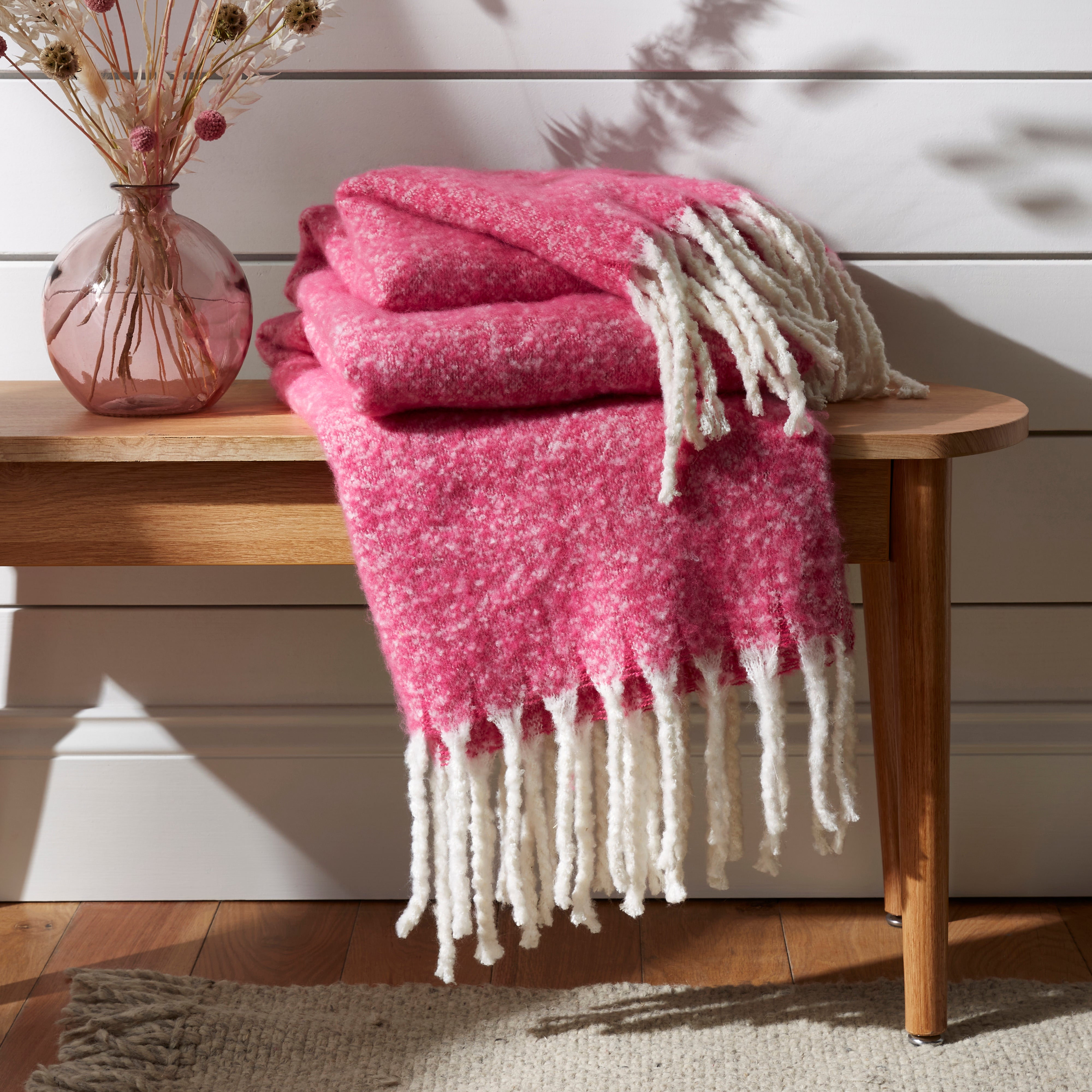 Dunelm Fuchsia Pink Mohair Throw 130cm X 180cm Fuchsia