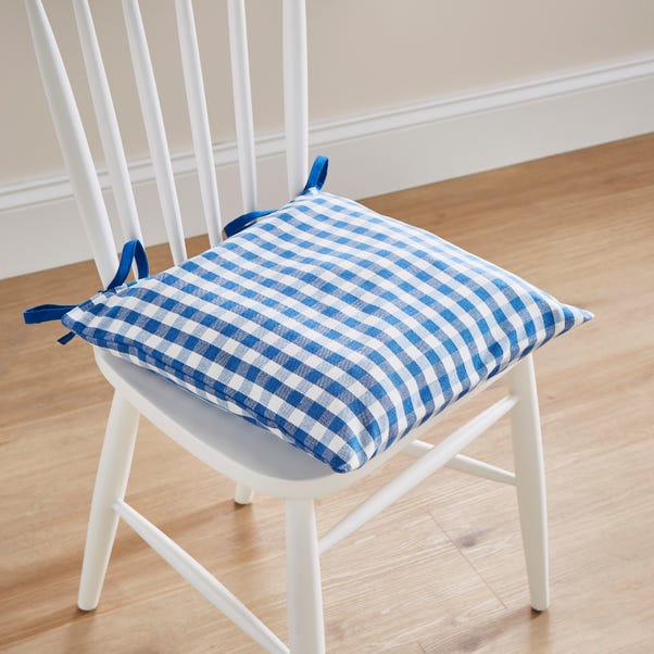 Set of 2 Blue Gingham Seat Pad Covers image 1 of 5