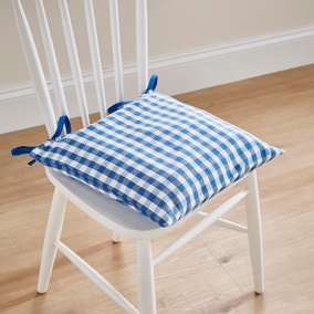 Set of 2 Blue Gingham Seat Pad Covers