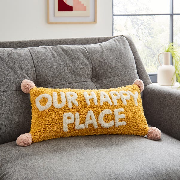 Tufted Our Happy Place Cushion Yellow