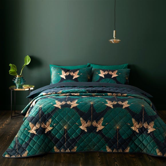 Luxe Cranes Emerald Bedspread