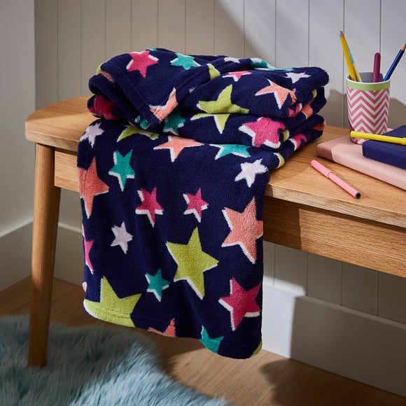 Navy Stars Fleece Throw 120cm x 150cm Dunelm