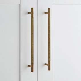 Set of 2 Antique Brass Knurled T-Bar Door Handles
