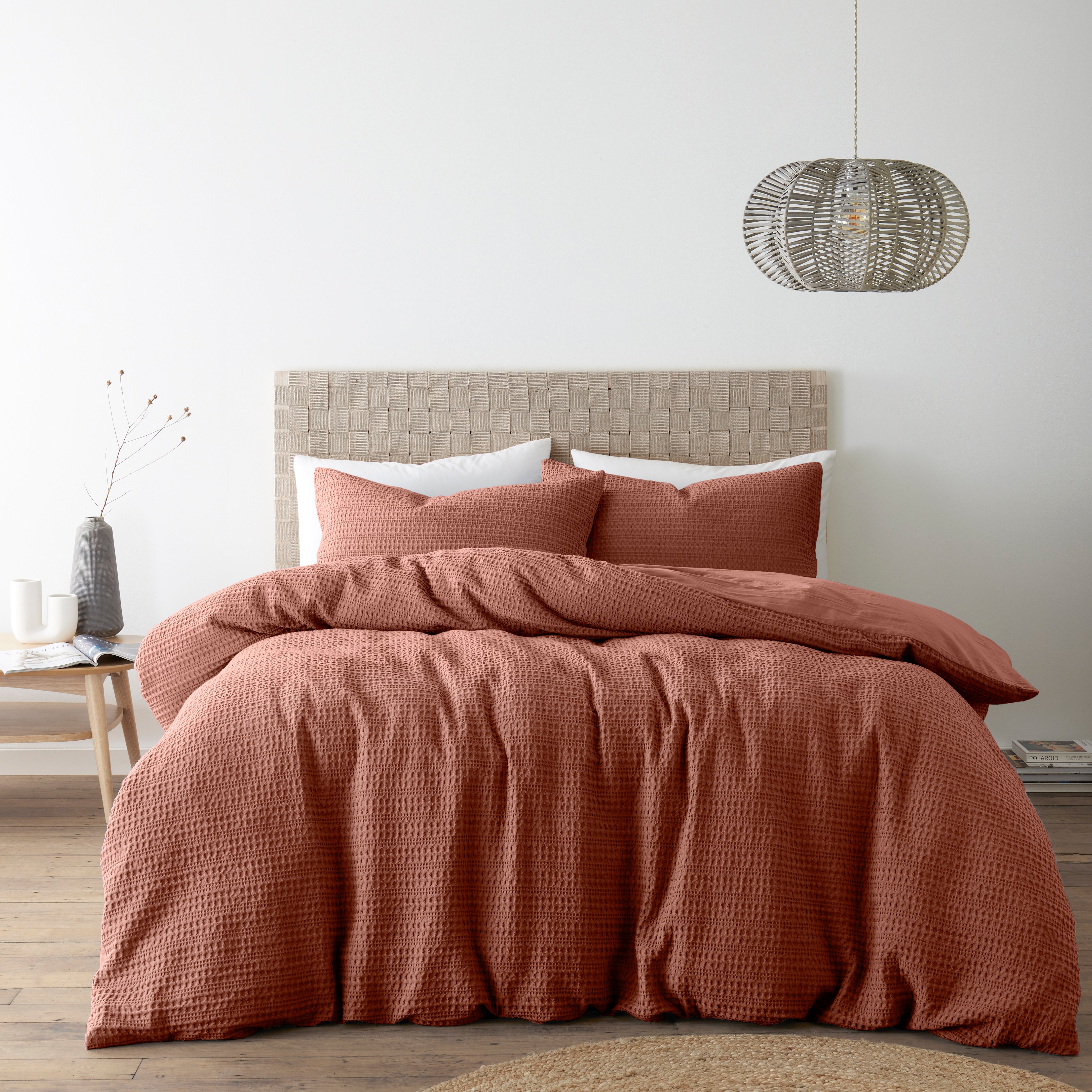 Amberley Waffle Cotton Terracotta Duvet Cover And Pillowcase Set Orange