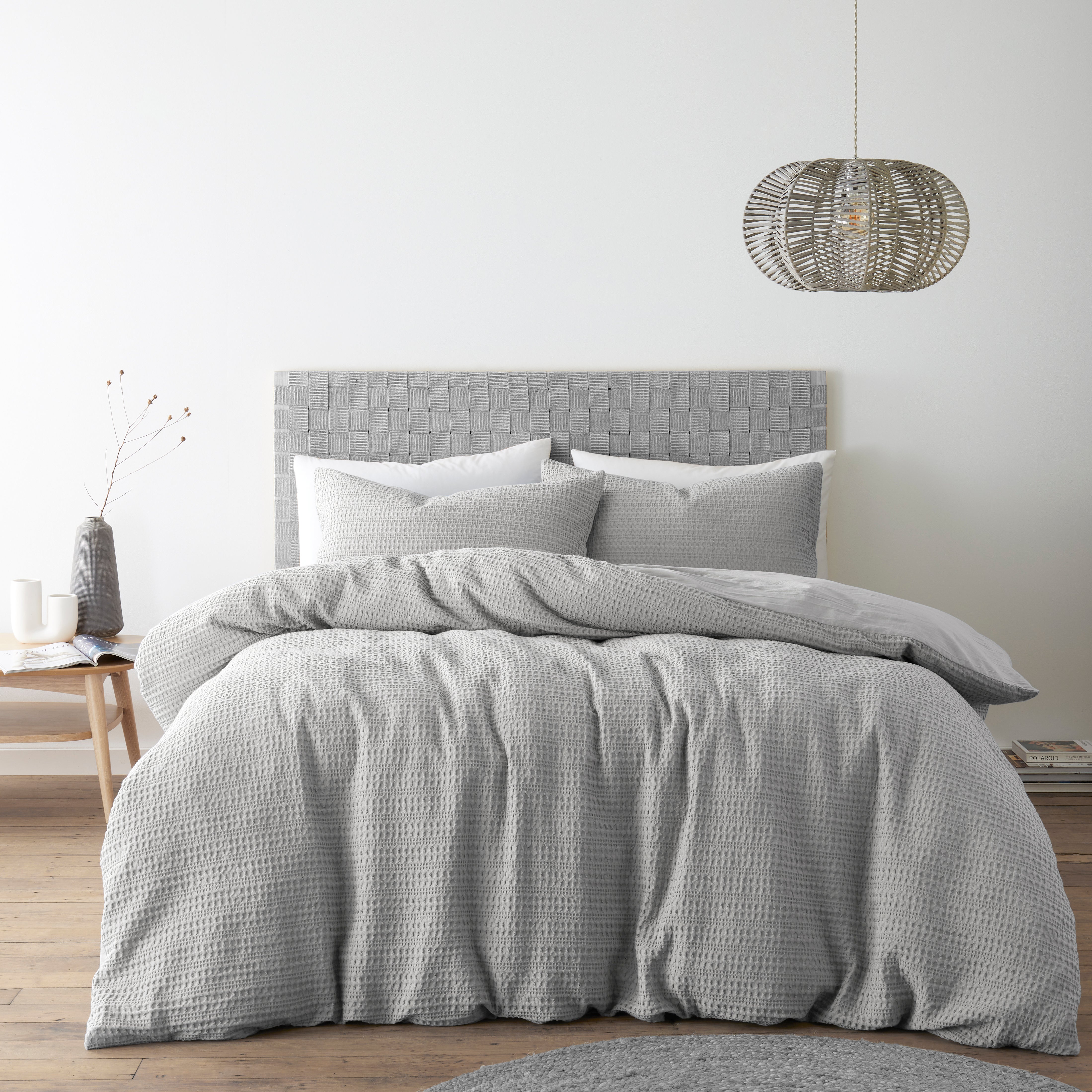 Amberley Waffle Cotton Silver Duvet Cover And Pillowcase Set Silver