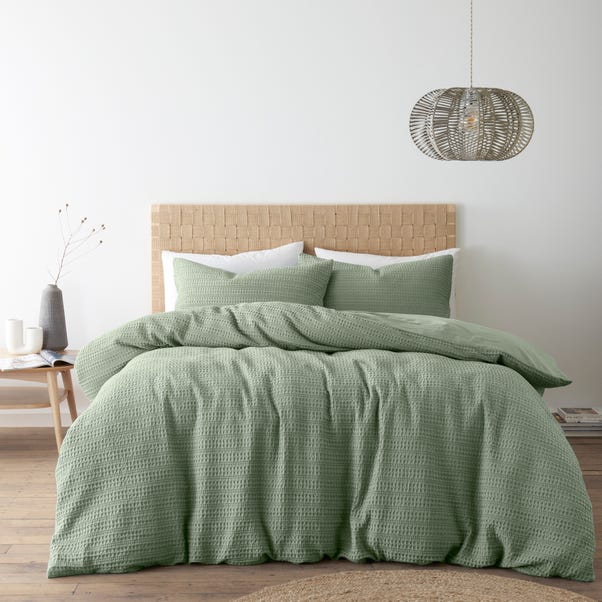 Amberley Waffle Cotton Sage Duvet Cover and Pillowcase Set