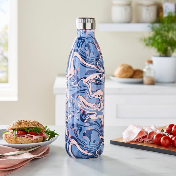 1L Water Flask, Navy and Pink Marble image 1 of 3