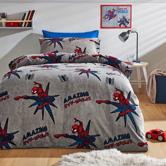 Dunelm Marvel Grey Spider Man Fleece Duvet Cover And Pillowcase Set Size Single Blue