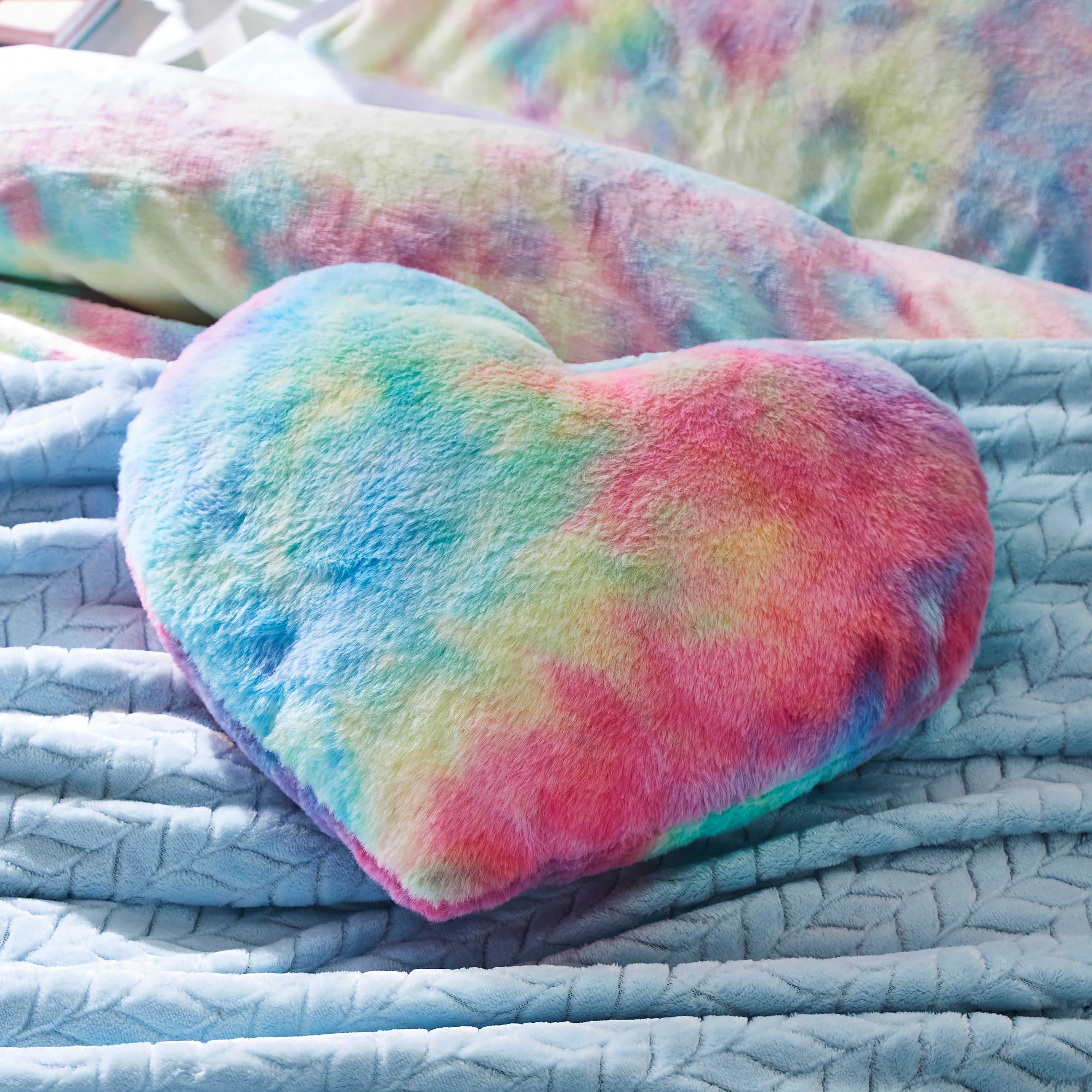 Dunelm Rainbow Fleece Heart Cushion 35cm X 38cm Multicoloured