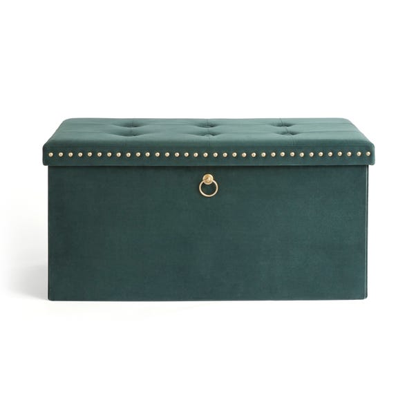 luxe traveller grey velvet ottoman