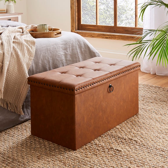 Leather ottoman on sale with shelf