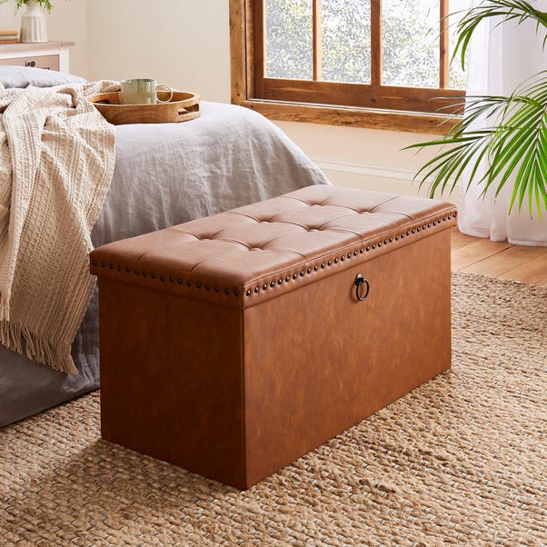 Faux Leather Ottoman, Tan image 1 of 4