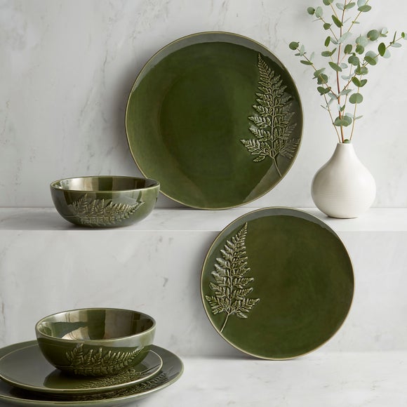 Embossed Fern 12 Piece Dinner Set Dunelm