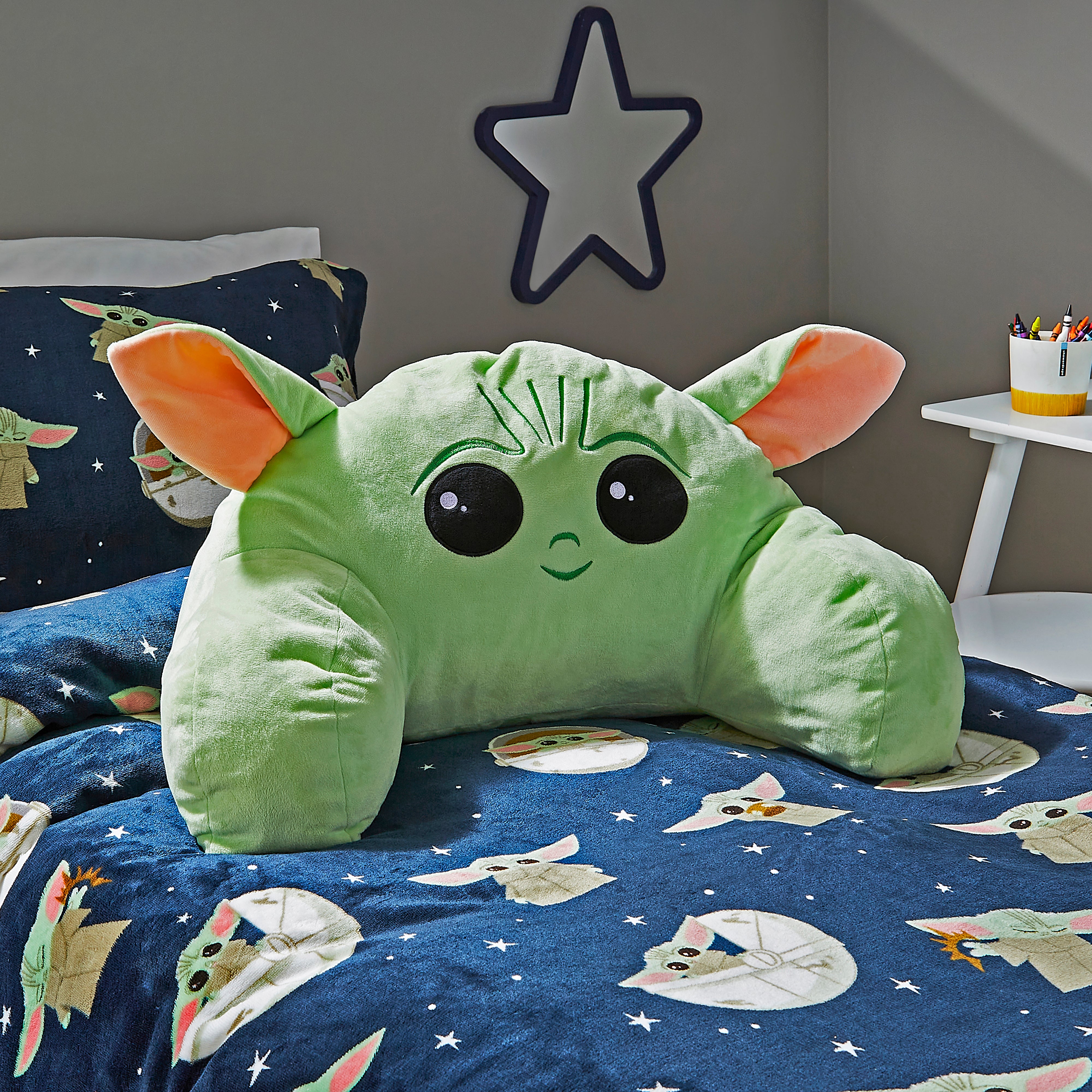 Dunelm Disney Star Wars Green Baby Grogu Cuddle Cushion 36cm X 50cm X 34cm Green