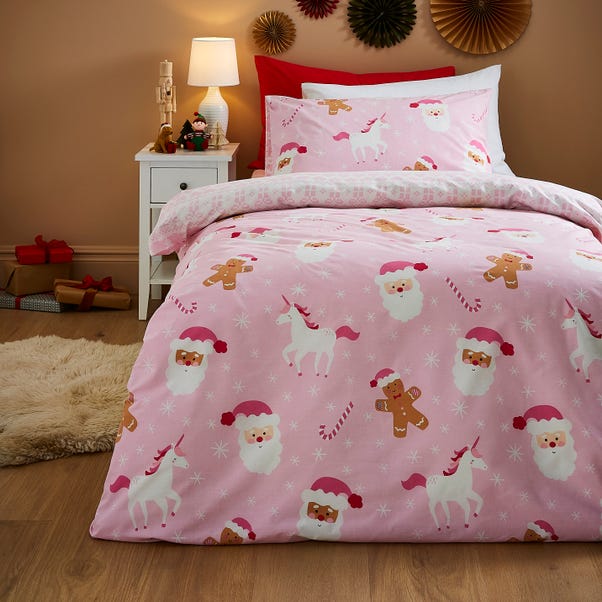 Santa Unicorn Pink Duvet Cover & Pillowcase Set image 1 of 4