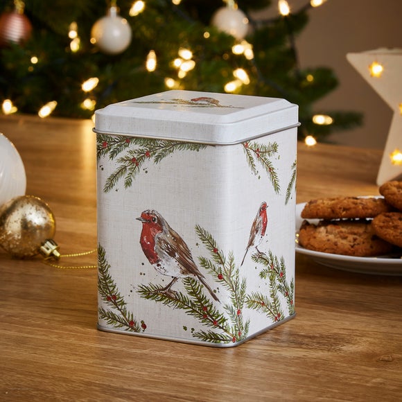 Christmas Storage Tin with Robin Theme