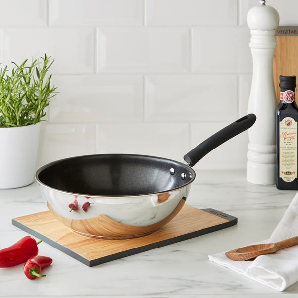 Non-Stick Stainless Steel Stir Fry Pan, 26cm | Dunelm