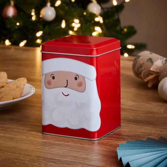 Christmas Storage Tin Container with Santa 