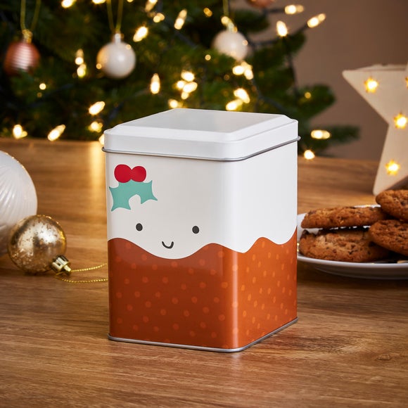 Christmas  Storage Tin - Christmas Pudding Design 