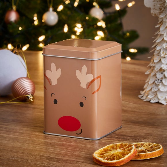 Christmas Storage Tin Canister with Reindeer