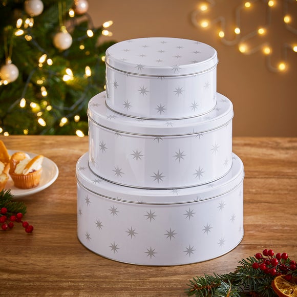 Christmas Canisters Set for Cake Storage - Silver Star Decor