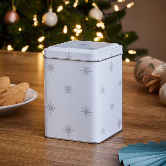 Christmas Storage Container Tin with Silver Star Decoration