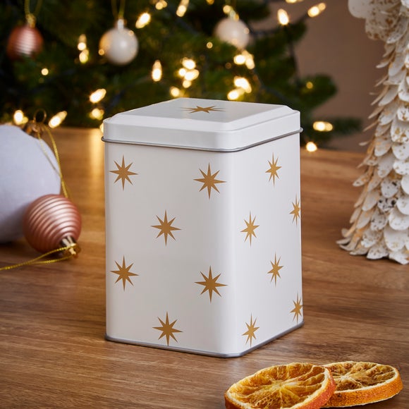 Yellow Star Christmas Storage Tin Canister