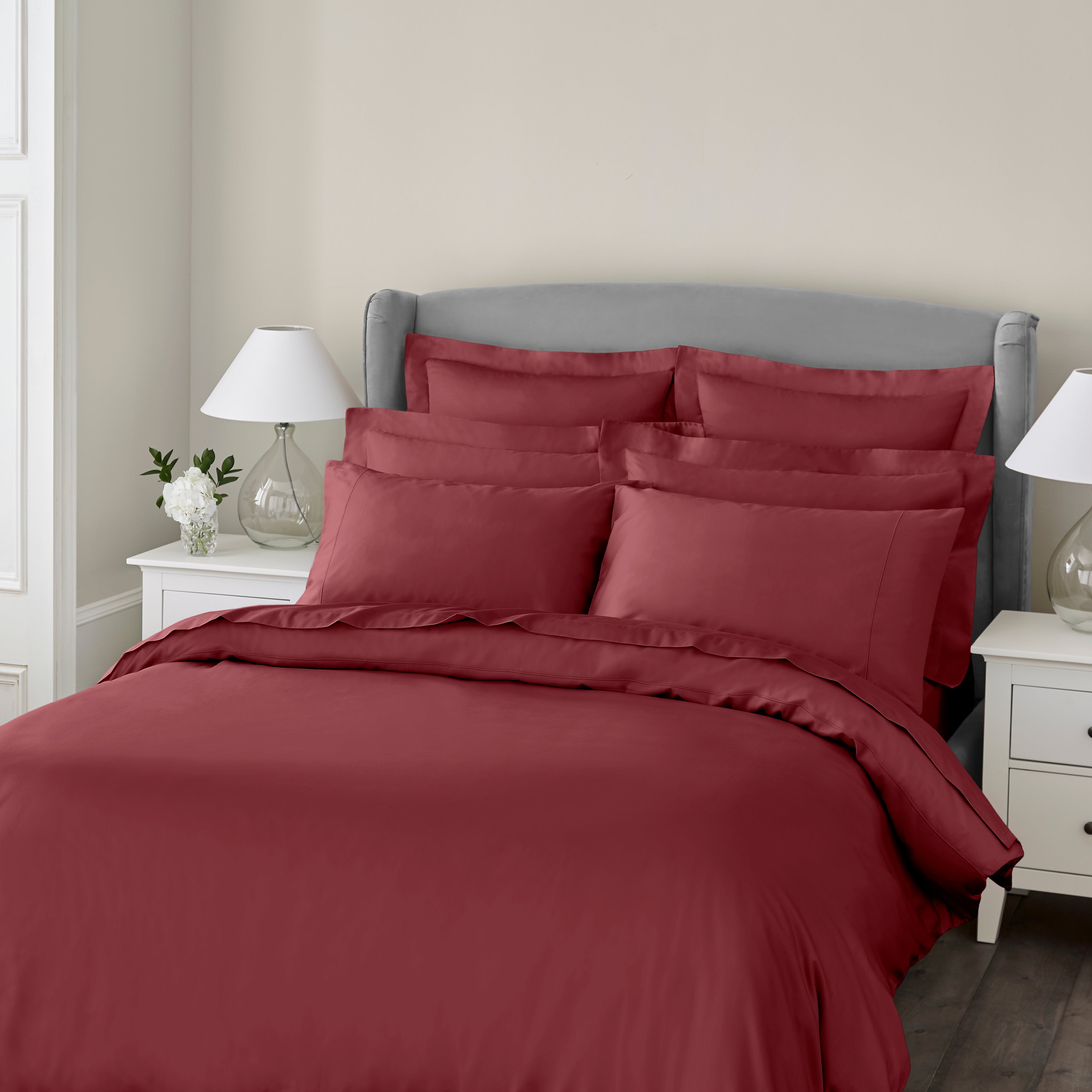 Image of Dorma Egyptian Cotton 400 Thread Count Percale Duvet Cover Red Dark Red