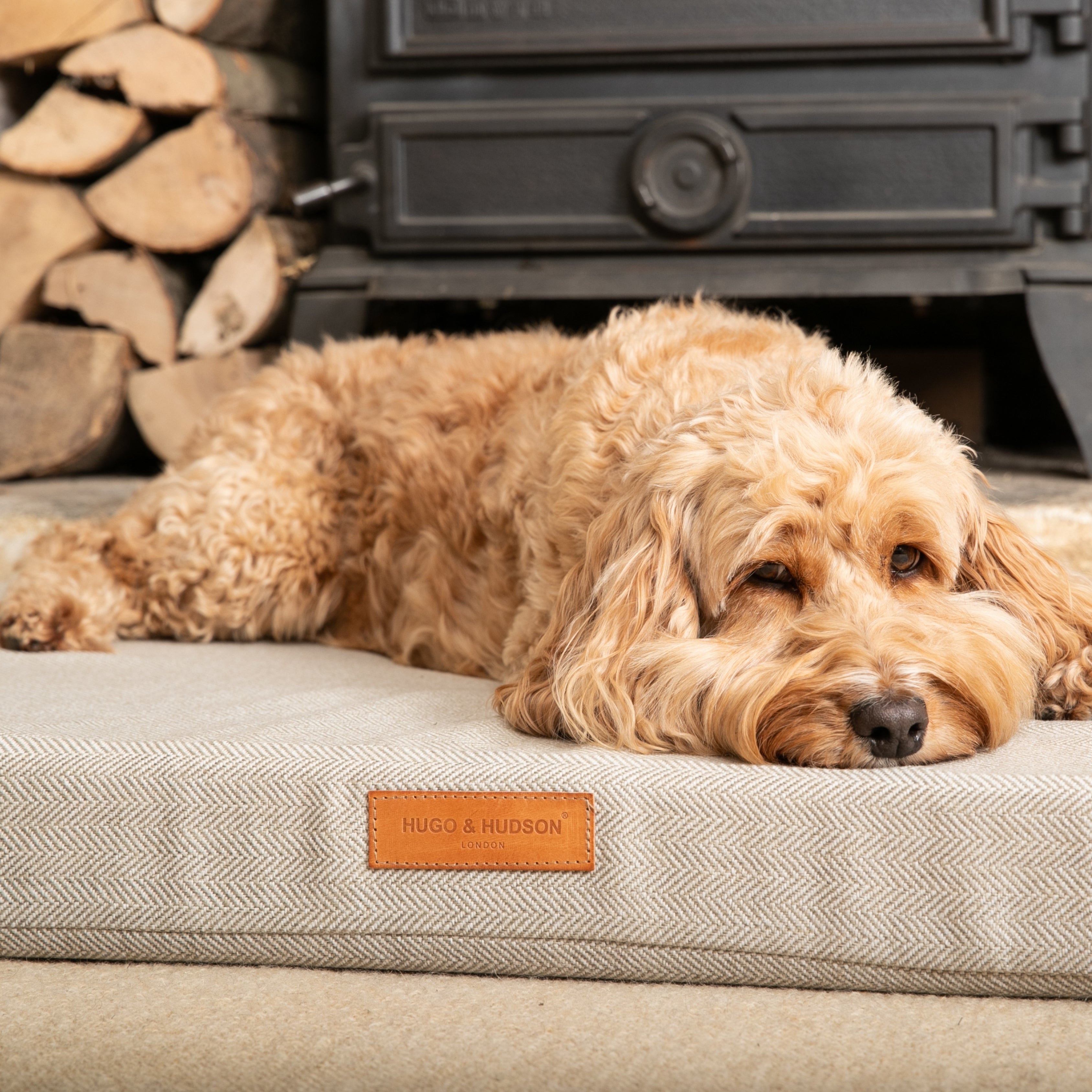 Hugo & Hudson Herringbone Mattress Dog Bed Sand