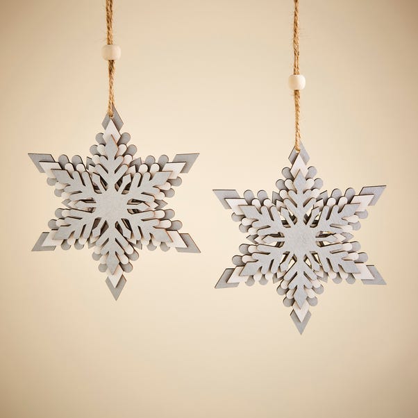 Silver Wooden Snowflake Hanging Decoration image 1 of 3