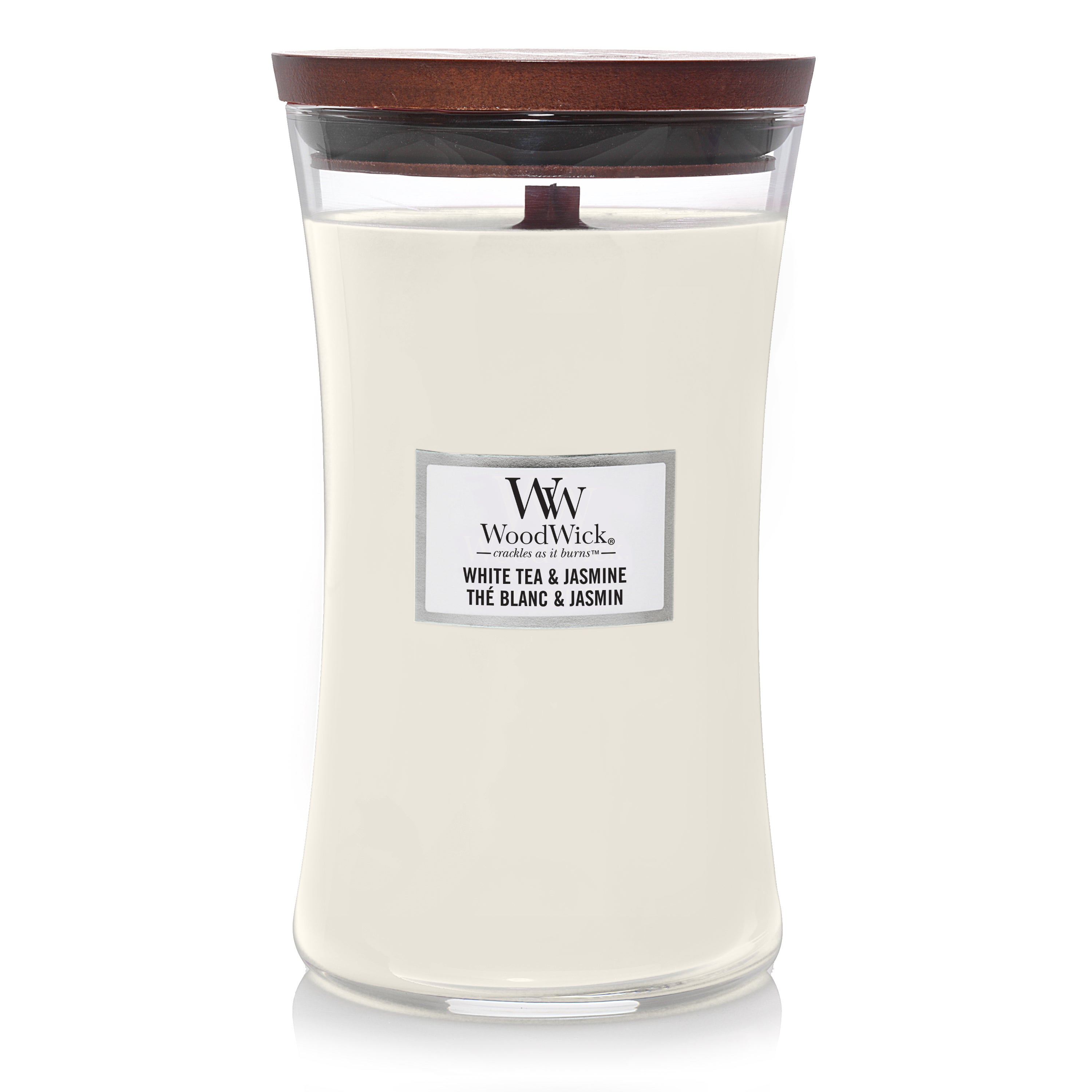 Woodwick White Tea & Jasmine Large Hourglass Crackle Candle