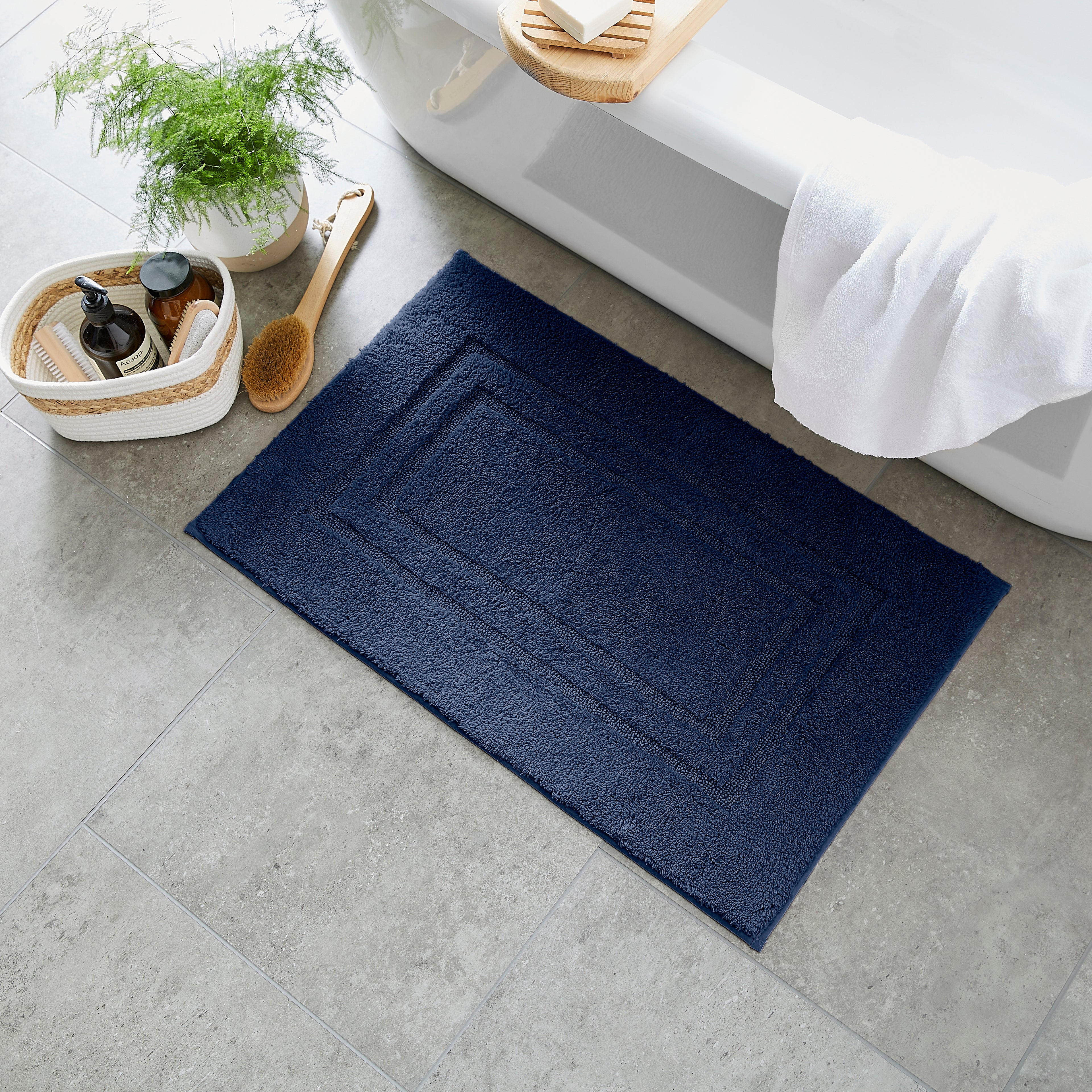 Luxury Cotton Bath Mat Navy Blue