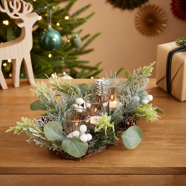 White Berry Centrepiece Ornament with Tealight Holders image 1 of 3