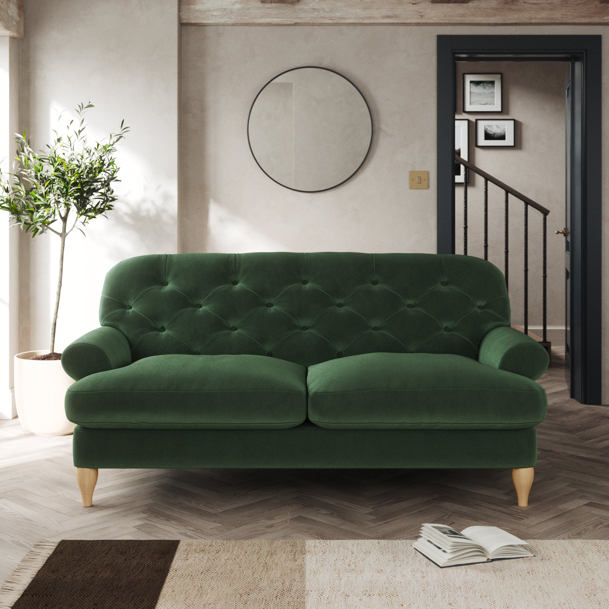 Canterbury 2 Seater Sofa Cosy Velvet Bottle Green