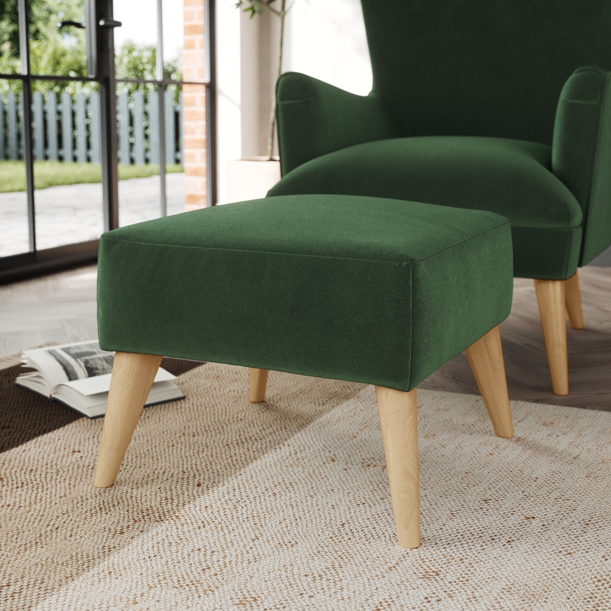 Marlow Footstool Cosy Velvet Bottle Green