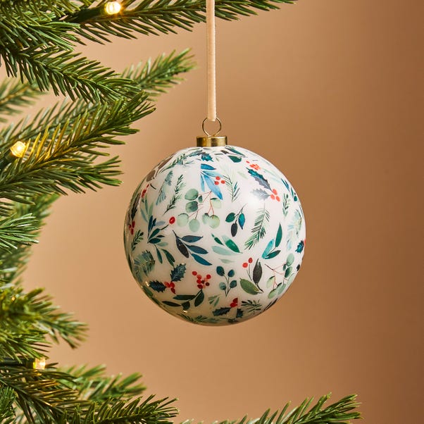 White Holly Decoupage Bauble image 1 of 3