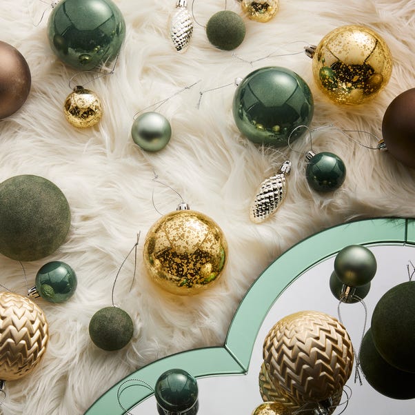 Pack of 30 Mixed Green and Gold Baubles image 1 of 5