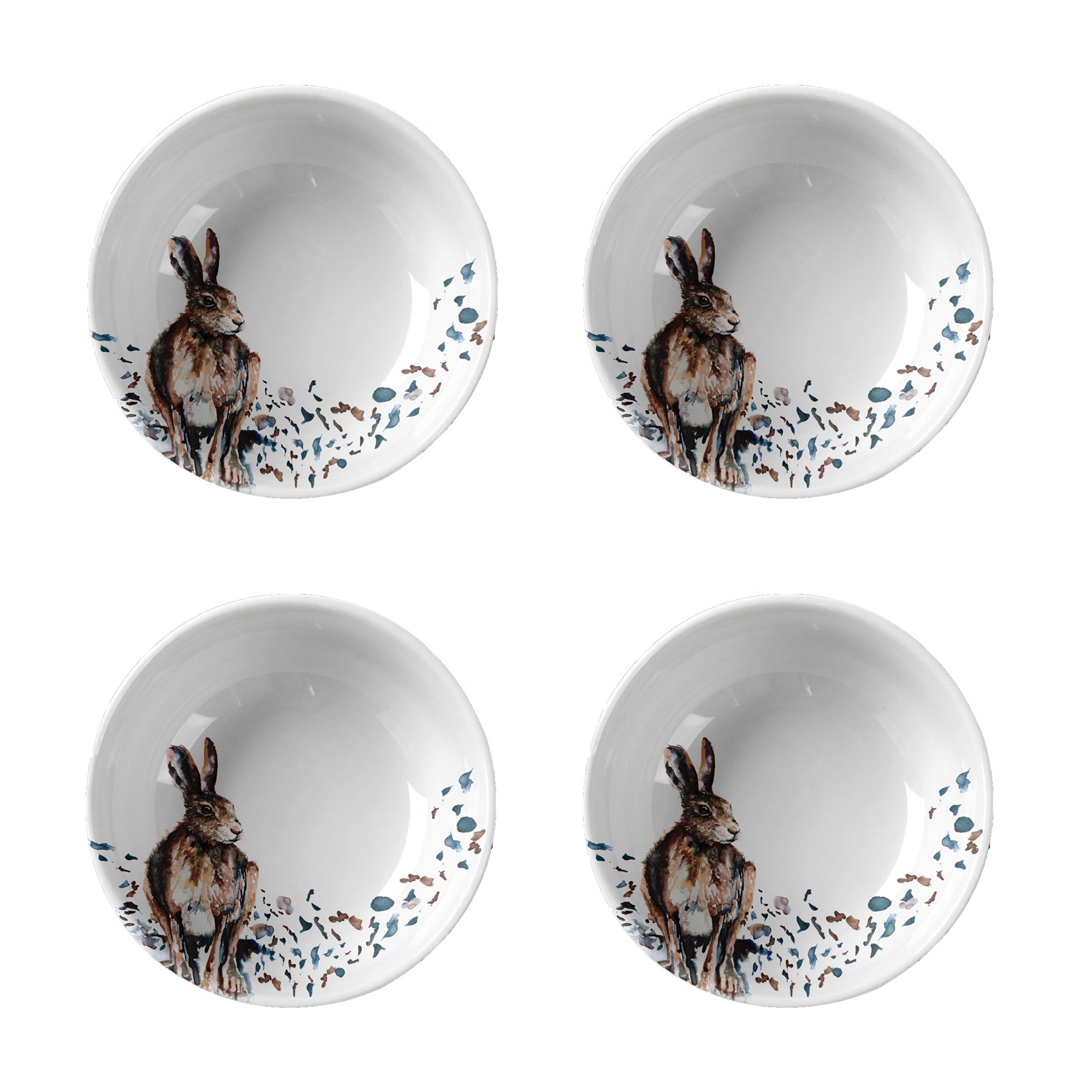 Meg Hawkins Set Of 4 Hare Cereal Bowls White