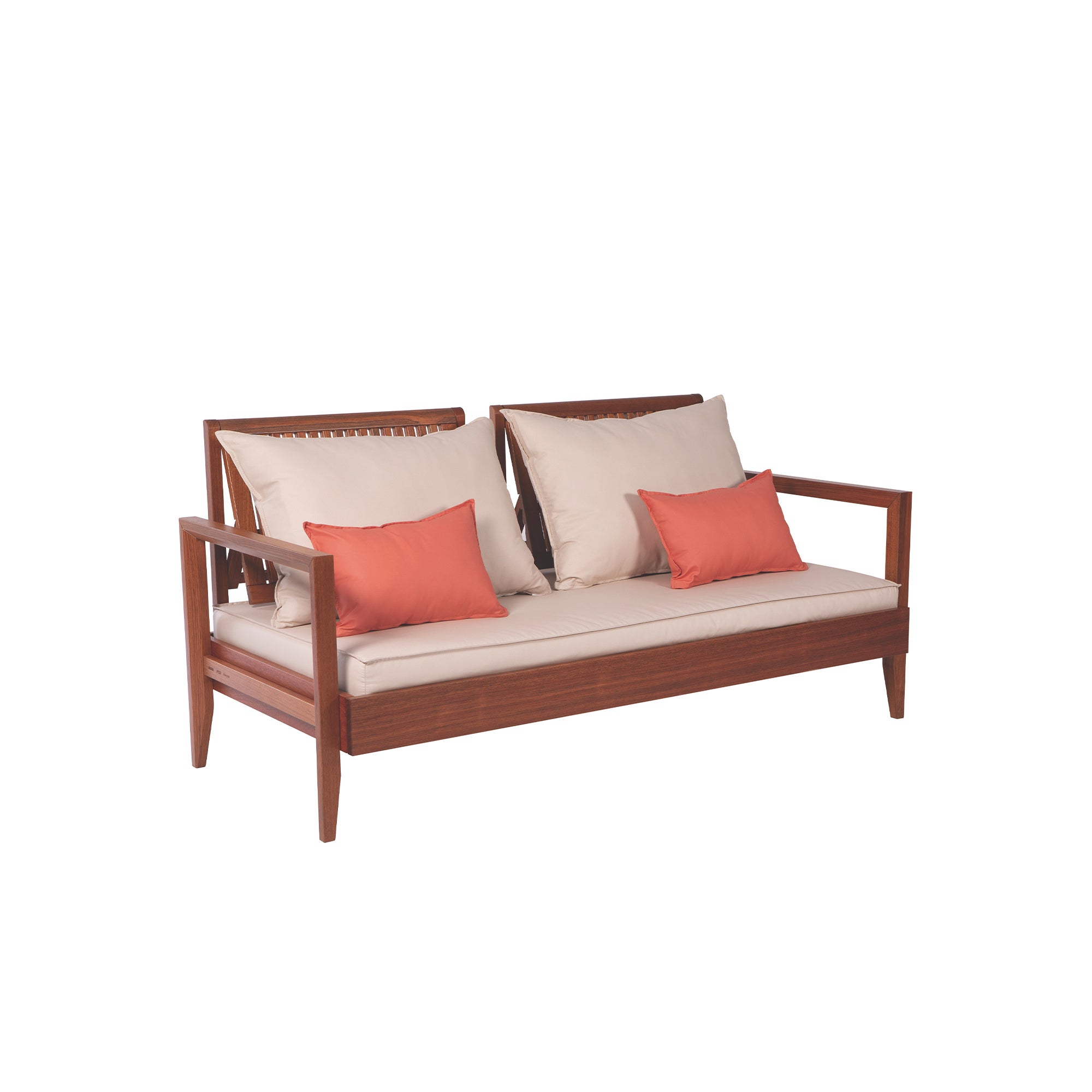 Tramontina Mood Wooden 2 Seater Lounge Sofa Cream & Orange Orange