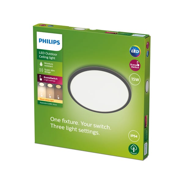 Philips Warm White Superslim Integrated LED Outdoor Flush Ceiling Light image 1 of 7