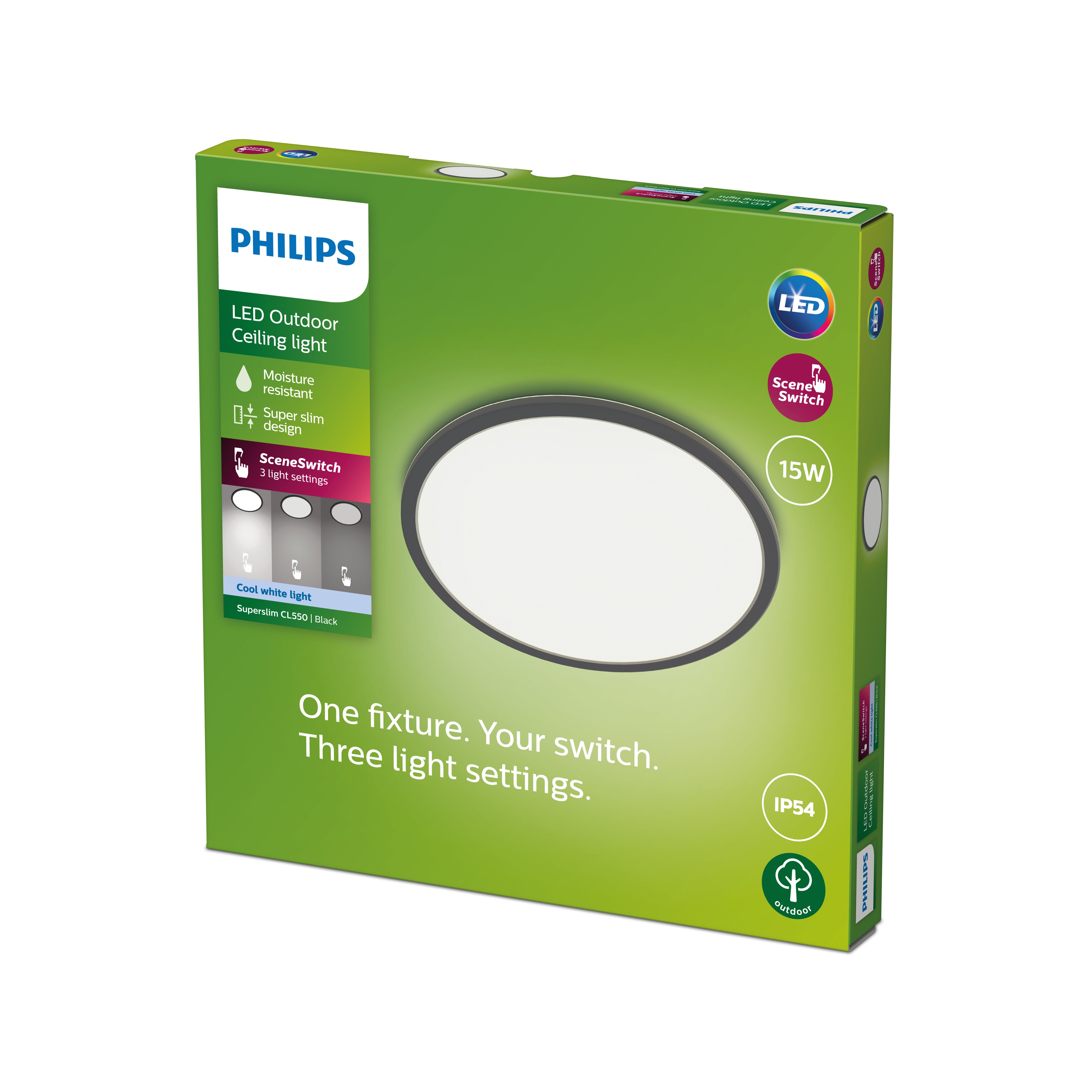 Philips Superslim Integrated Led Outdoor Ceiling Light Cool White Black