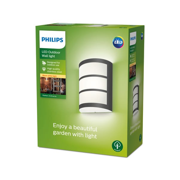 Philips Python Integrated LED Outdoor Wall Light, Warm White image 1 of 6