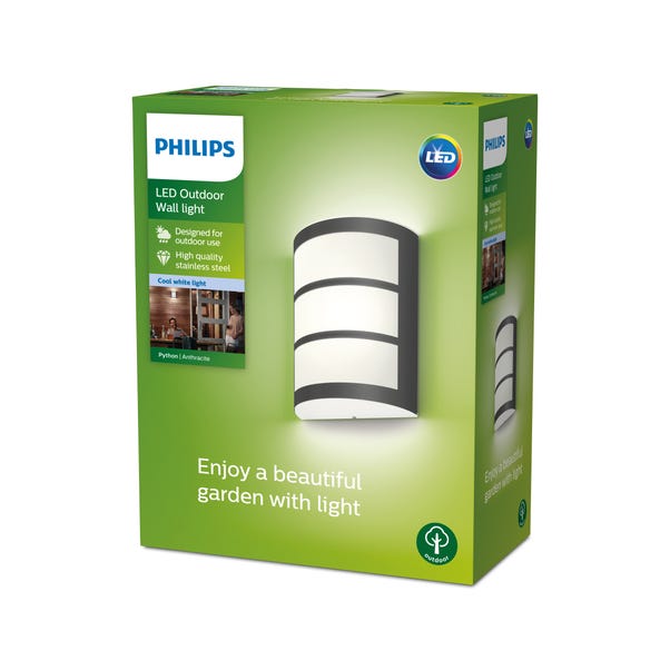 Philips Python Integrated LED Outdoor Wall Light, Cool White image 1 of 6